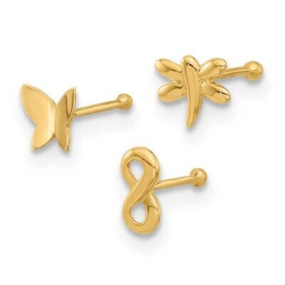 22 Gauge Polished Infinity Symbol Dragonfly Butterfly Nose Stud 14k Gold BD237, MPN: BD237,