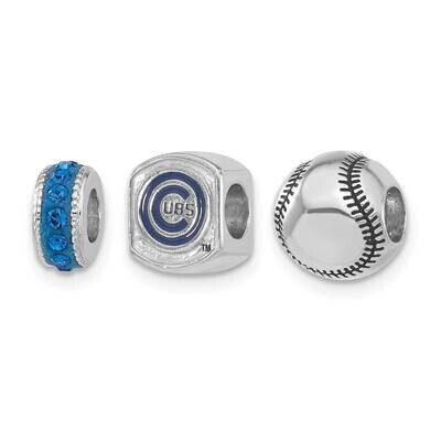 Mlb Chicago Cubs Crystal &amp; Enameled 3 Bead Set Sterling Silver CUB3BDBASE-SS, MPN: CUB3BDBASE-SS, 6…