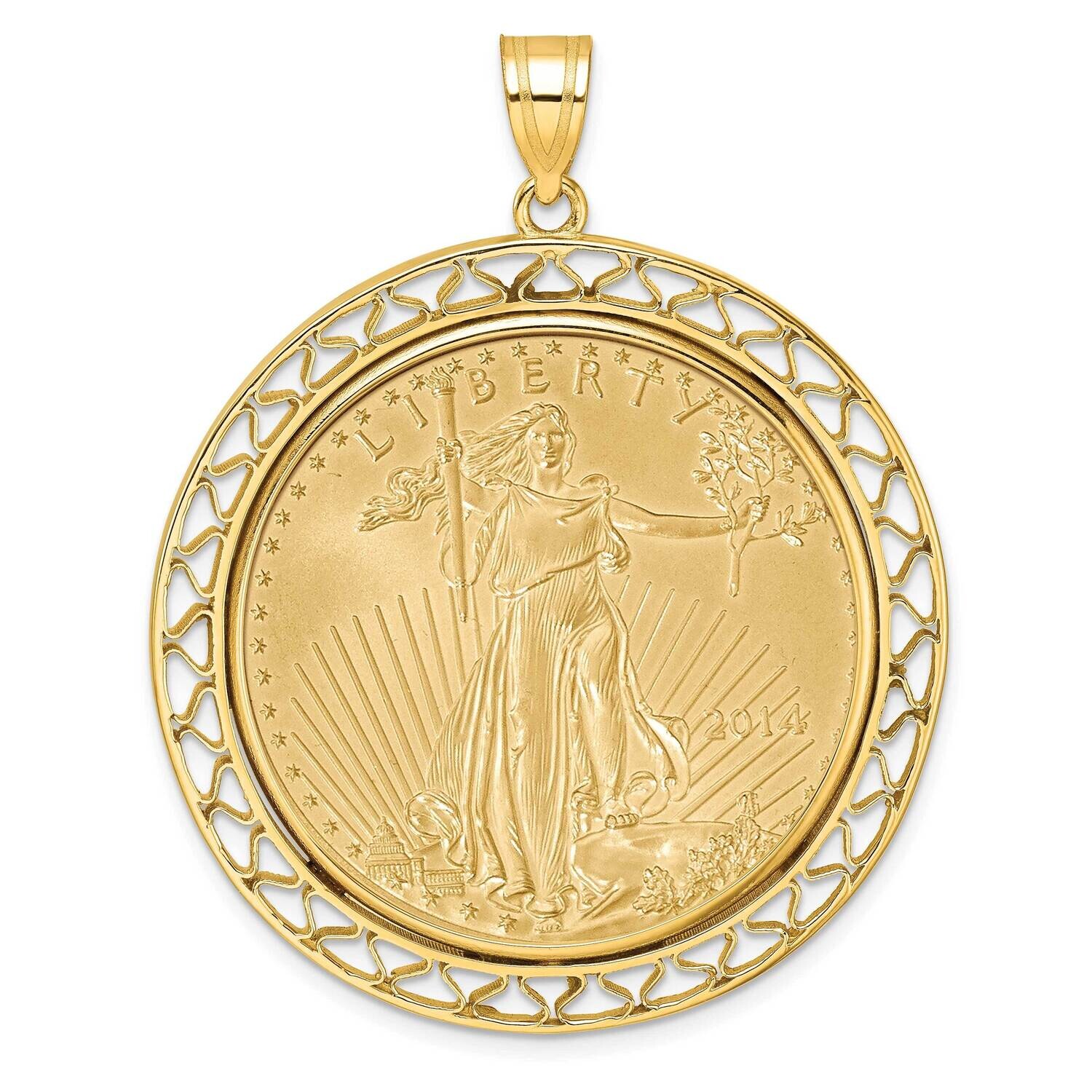Polished Fancy Wire Prong Mounted 1Oz American Eagle Coin Bezel Pendant 14k Gold C8193/32.7C