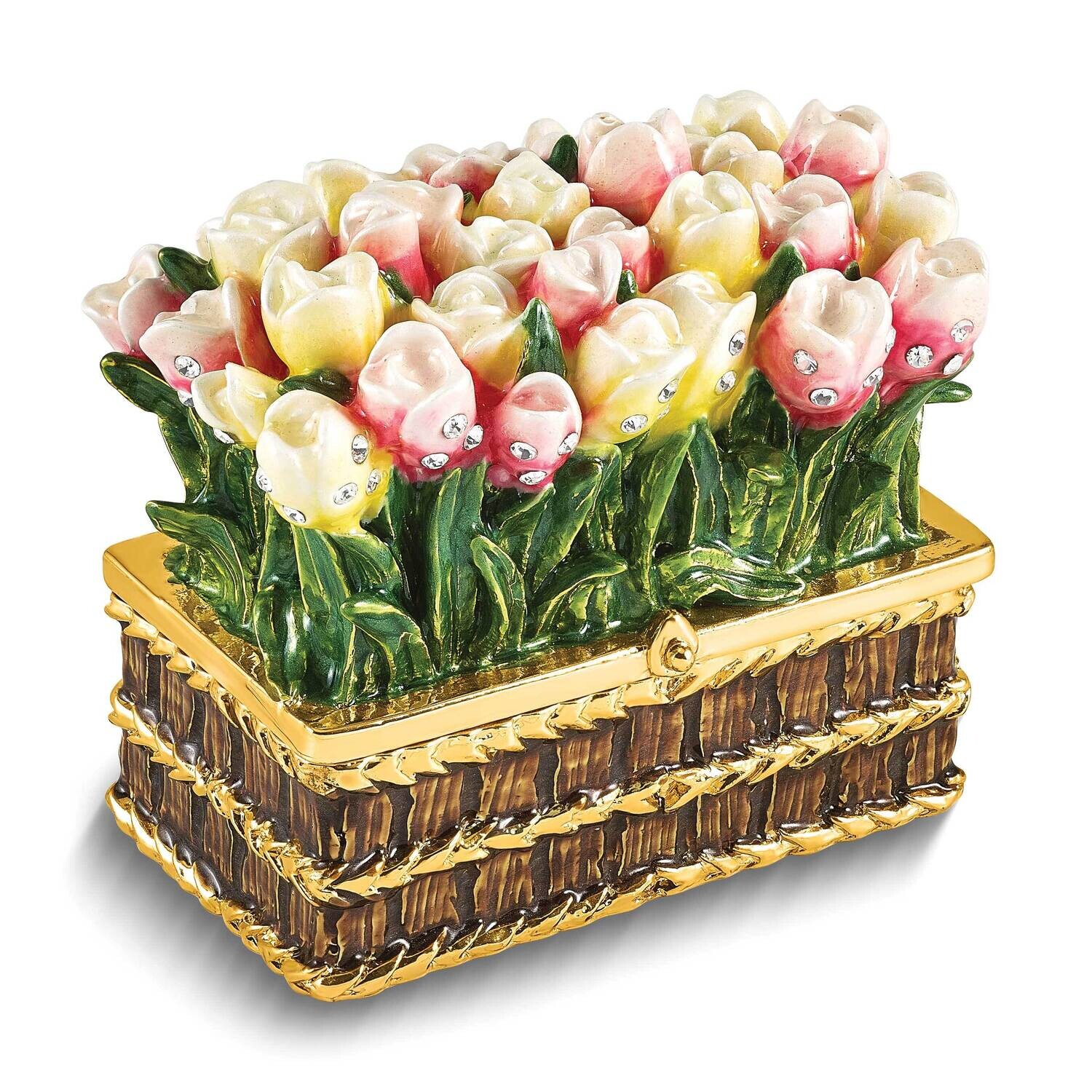 Lovely Surprise Basket Of Tulips Trinket Box Ring Insert Bejeweled BJ4200