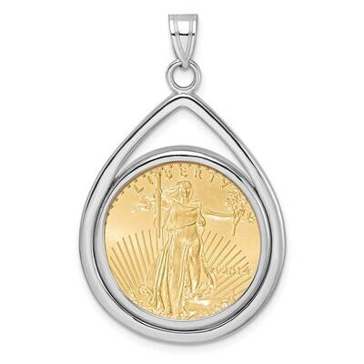 Polished Lightweight Tear Drop Prong Mounted 1/4Oz American Eagle Coin Bezel Pendant 14k White Gold…