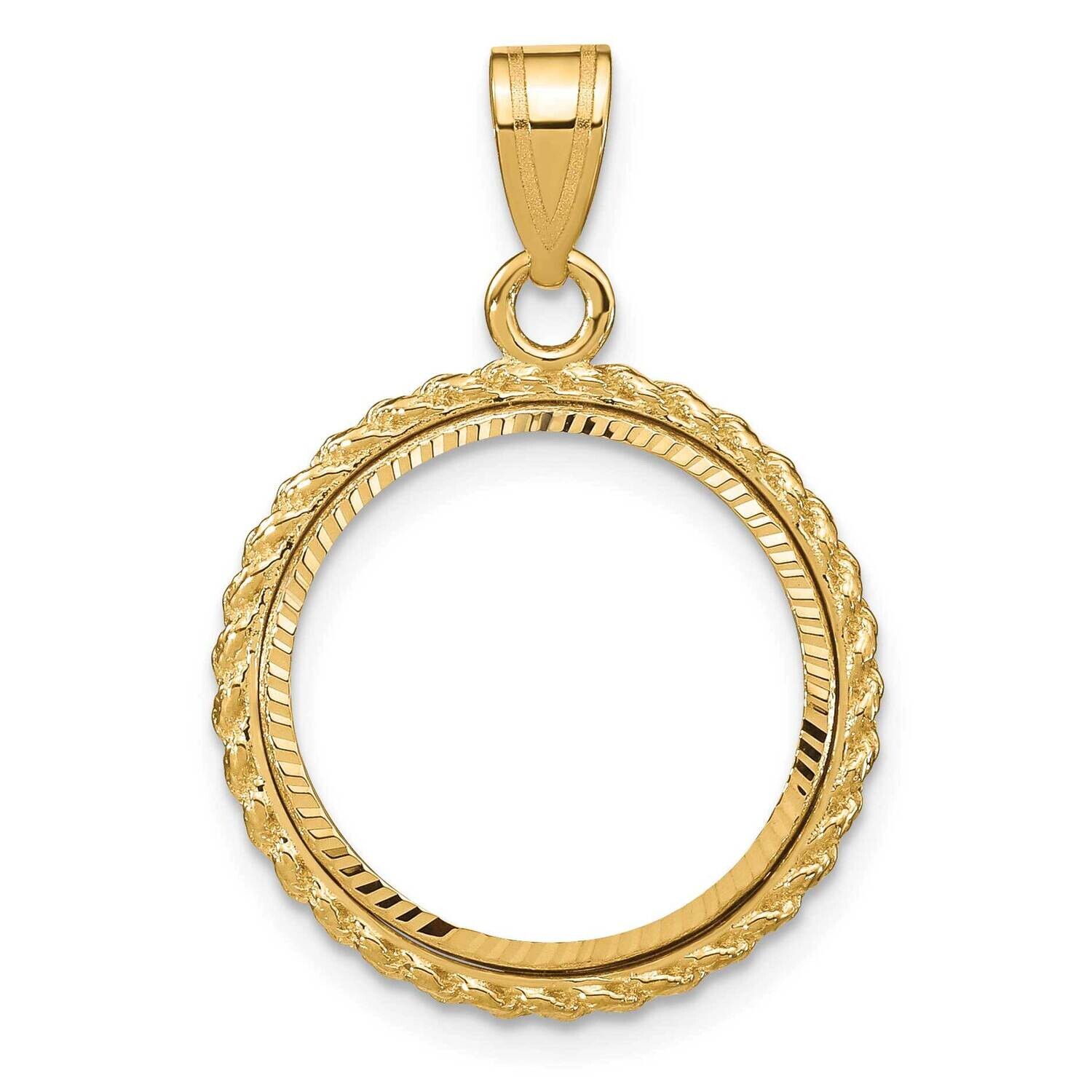 Diamond-Cut Casted Rope Prong 16.5mm Coin Bezel Pendant 14k Gold C8186/16.5, MPN: C8186/16.5,