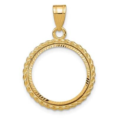 Diamond-Cut Casted Rope Prong 16.5mm Coin Bezel Pendant 14k Gold C8186/16.5, MPN: C8186/16.5,