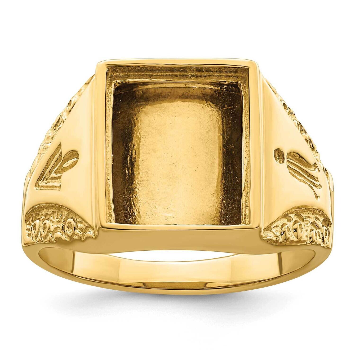 Men's Polished Textured Masonic Ring Mounting 10k Gold 10Y4094
