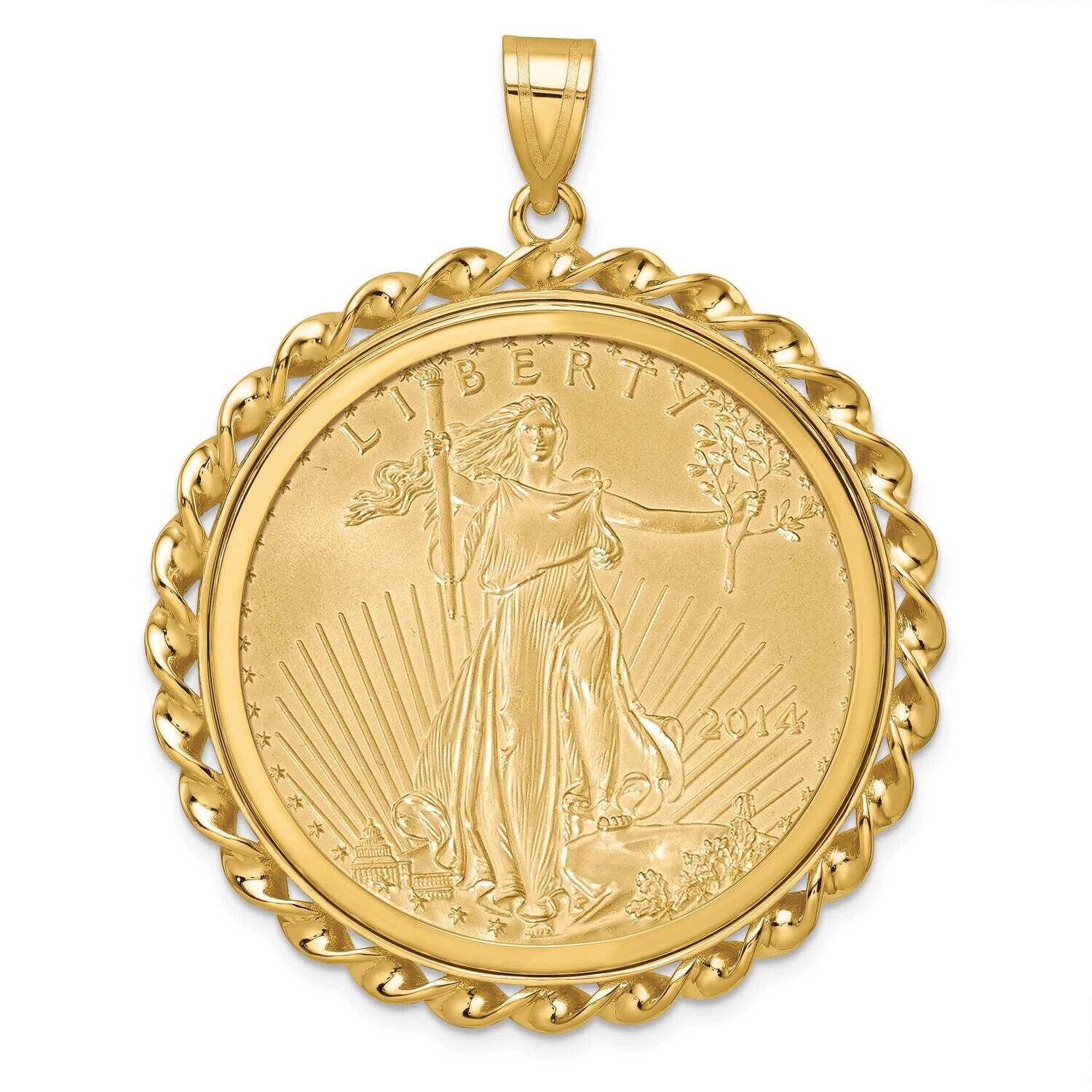 Polished Twisted Wire Prong Mounted 1Oz American Eagle Coin Bezel Pendant 14k Gold C8180/32.7C