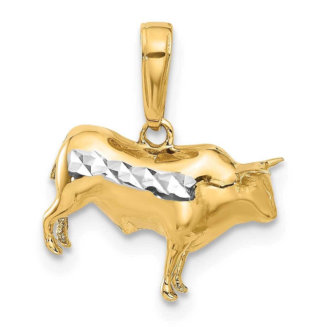Diamond-Cut 3D Bull Pendant 14k Gold White Rhodium  C4903 by Men&#39;s Jewelry and Accessories, MPN: C4…