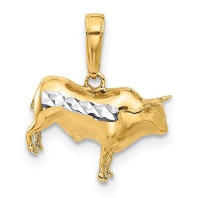 Diamond-Cut 3D Bull Pendant 14k Gold White Rhodium  C4903 by Men&#39;s Jewelry and Accessories, MPN: C4…