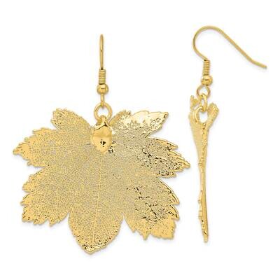 24K Gold Dipped Real Full Moon Maple Leaf Shepherd Hook Earrings BF3269, MPN: BF3269, 812465024299