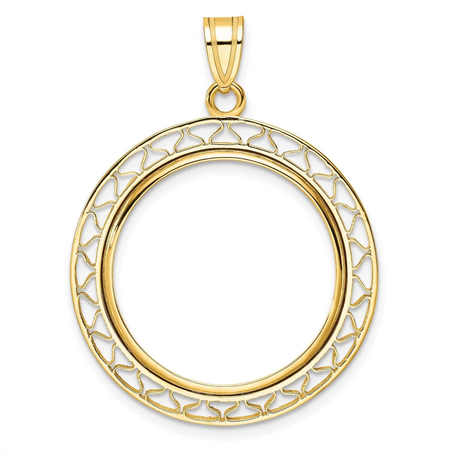 Polished Fancy Wire Prong 22.0mm Coin Bezel Pendant 14k Gold C8193/22.0, MPN: C8193/22.0,