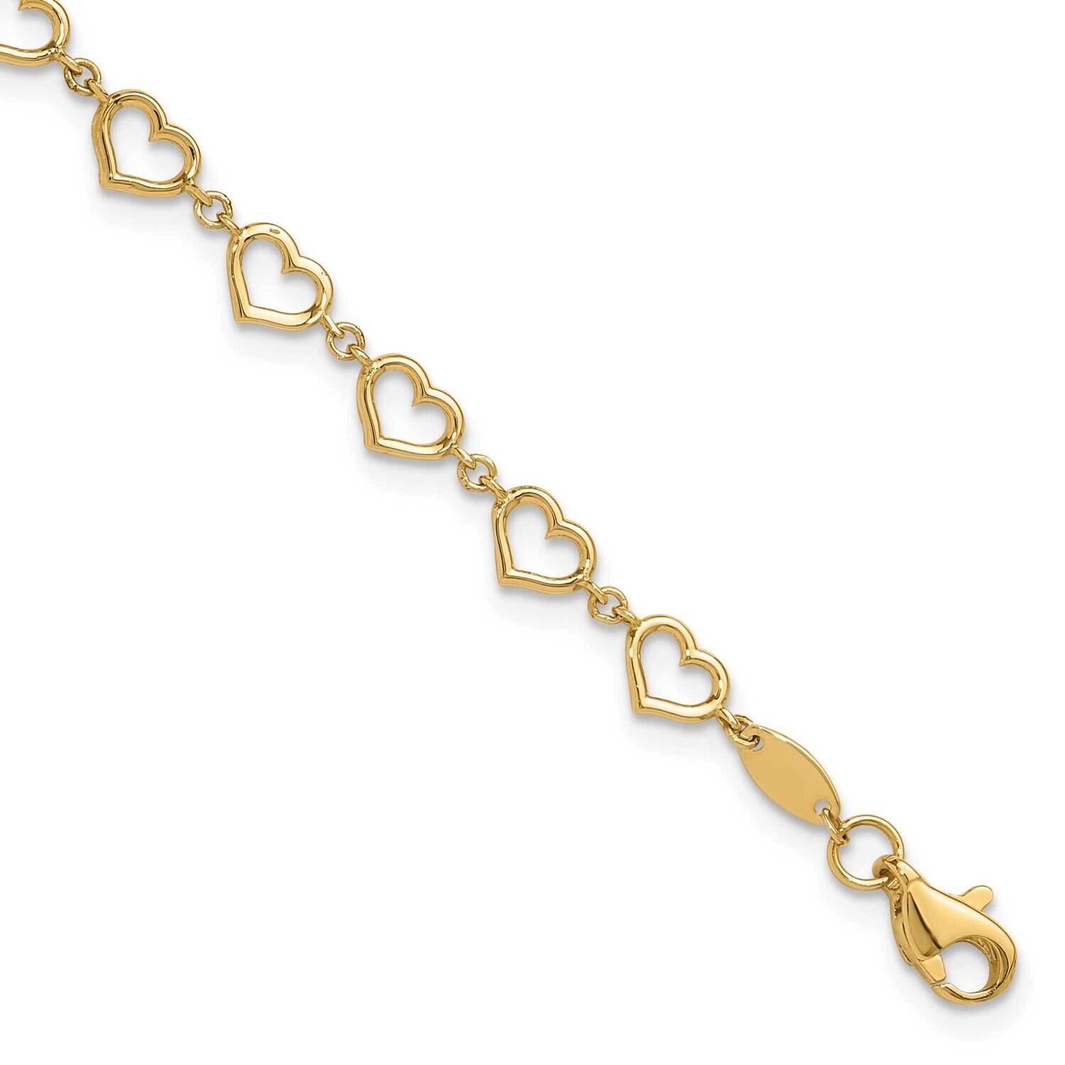 Heart Link Bracelet 7.5 Inch 14k Polished Gold FB1980-7.5, MPN: FB1980-7.5,