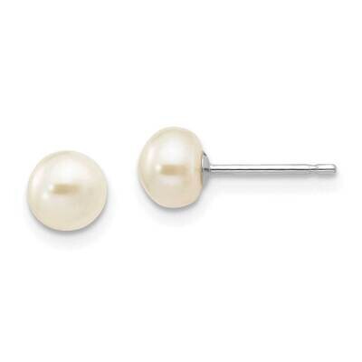 5-6mm White Button Fw Cultured Pearl Stud Post Earrings 10k White Gold 10XW50BW, MPN: 10XW50BW,