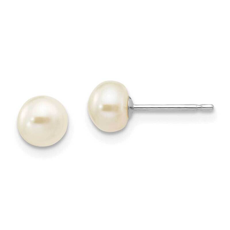 5-6mm White Button Fw Cultured Pearl Stud Post Earrings 10k White Gold 10XW50BW
