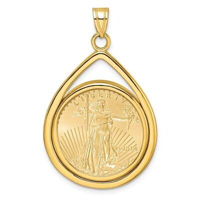 Polished Lightweight Tear Drop Prong Mounted 1/4Oz American Eagle Coin Bezel Pendant 14k Gold C8191…