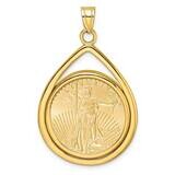 Polished Lightweight Tear Drop Prong Mounted 1/4Oz American Eagle Coin Bezel Pendant 14k Gold C8191…