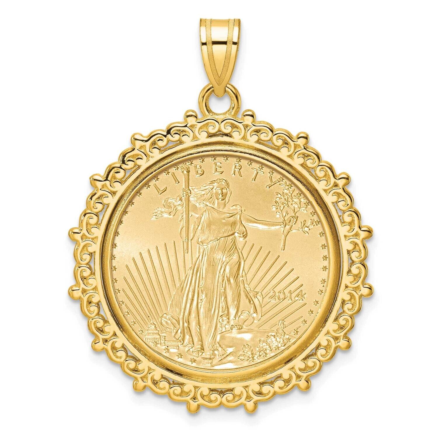 Polished Fancy Prong Mounted 1/4Oz American Eagle Coin Bezel Pendant 14k Gold C8187/22.0C
