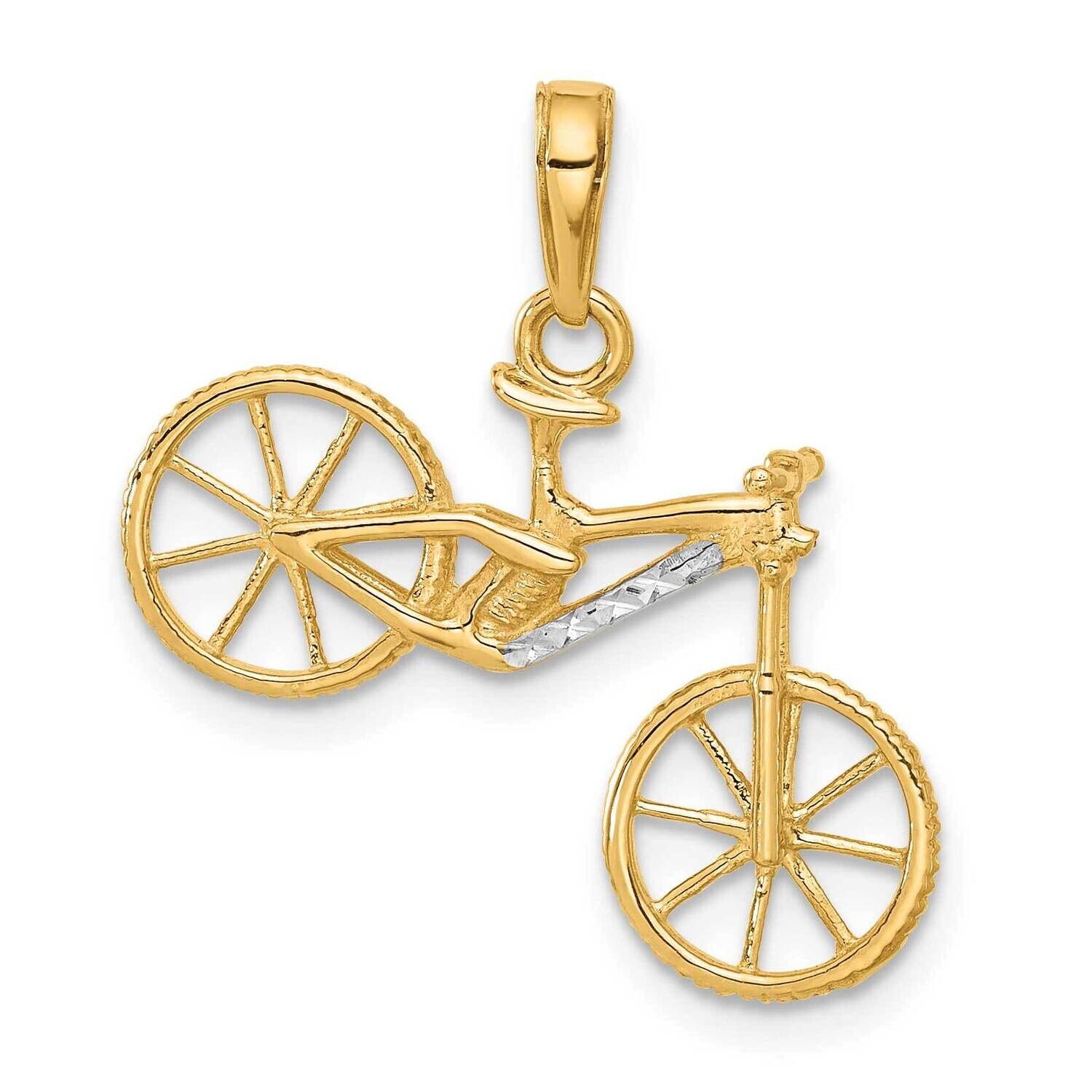 Diamond-Cut 3D Bicycle Pendant 14k Gold White Rhodium C4926