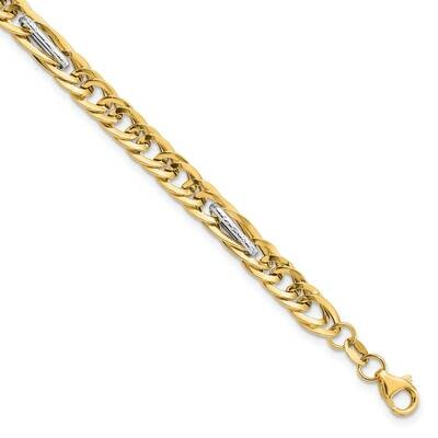 Polished Textured Fancy Link Bracelet 7.5 Inch 14k Gold White Rhodium FB2010-7.5, MPN: FB2010-7.5,