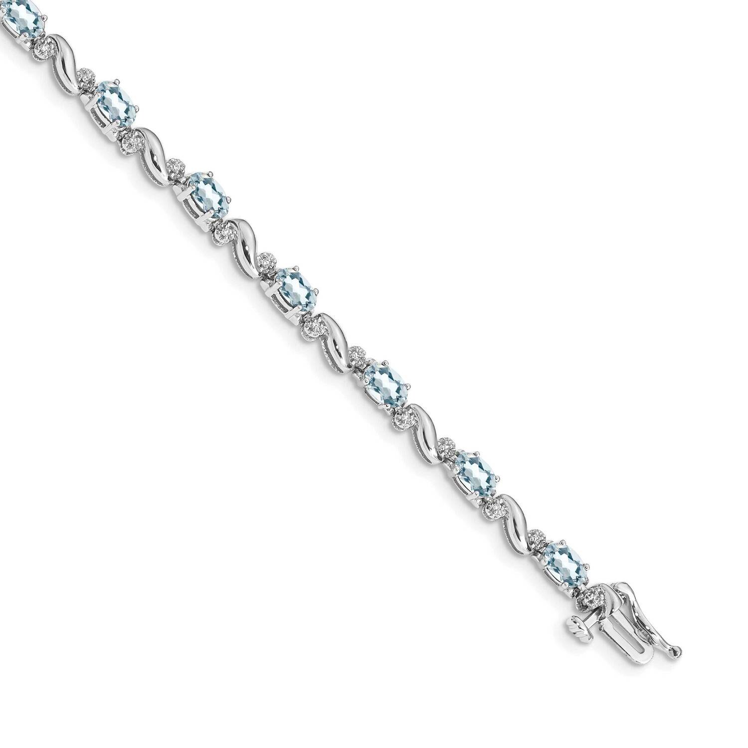 Diamond Aquamarine Bracelet 7 Inch 14k White Gold BM4487-AQ-010-WA, MPN: BM4487-AQ-010-WA,