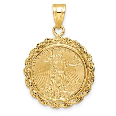 Polished Rope Prong Mounted 1/10Oz American Eagle Coin Bezel Pendant 14k Gold C3012/16.5C, MPN: C30…