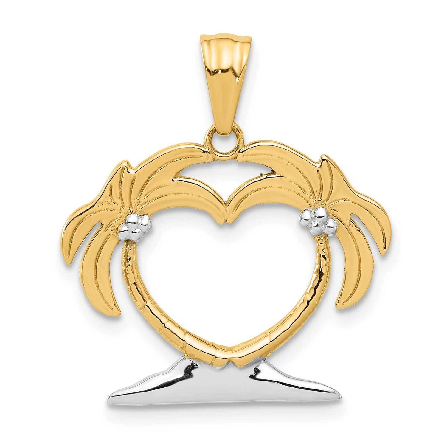 Palm Tree Heart Pendant 14k Gold White Rhodium C4915, MPN: C4915,