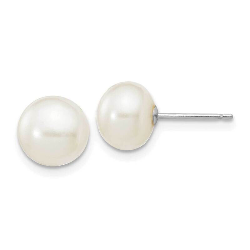 Wg 7-8mm White Button Fw Cultured Pearl Stud Post Earrings 10k Gold 10XW70BW