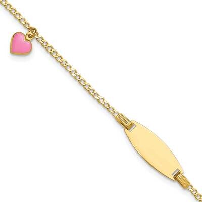 Kids Id Pink Enameled Puff Heart 5.5 Inch Bracelet 14k Polished Gold BID125-5.5, MPN: BID125-5.5,
