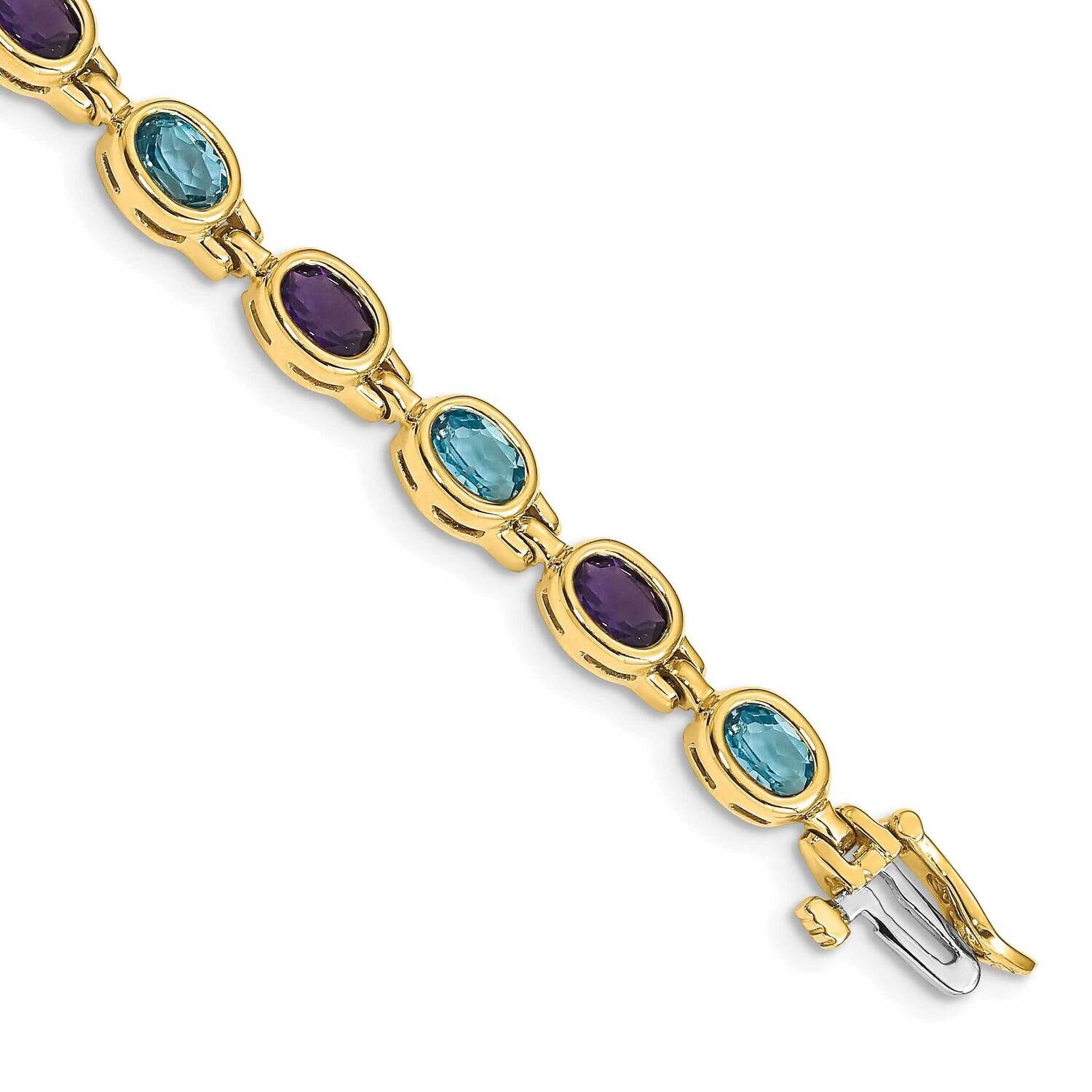 Oval Gemstone Amethyst/Blue Topaz Bracelet 7 Inch 14k Gold CB698AM/BT-7, MPN: CB698AM/BT-7,