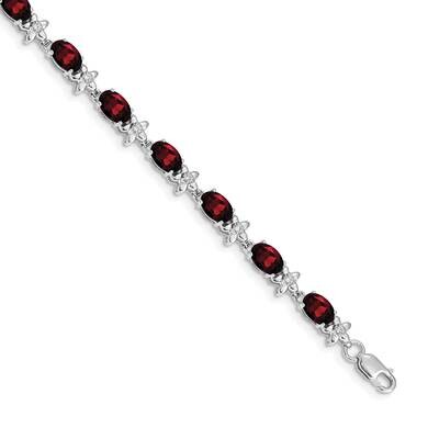Floral Diamond Garnet Bracelet 7 Inch 14k White Gold BM4495-GA-010-WA, MPN: BM4495-GA-010-WA,