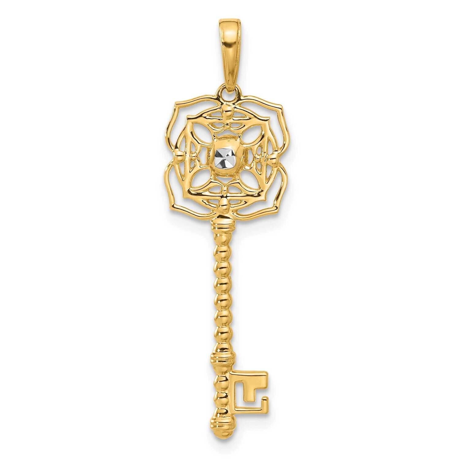 Diamond-Cut Floral Key Pendant 14k Gold White Rhodium  C4836, MPN: C4836,