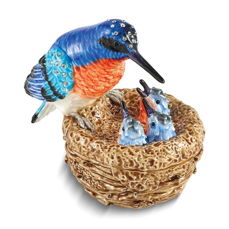 Ryann Kingfisher Bird Babies Trinket Box Bejeweled BJ4201