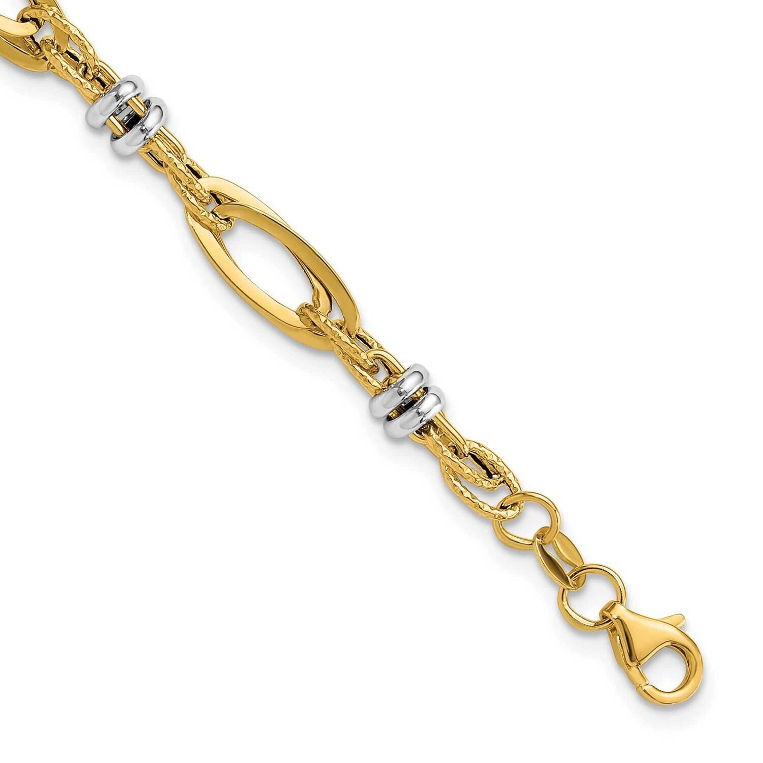 Polished Textured Fancy Link Bracelet 7.5 Inch 14k Two-Tone Gold FB2008-7.5