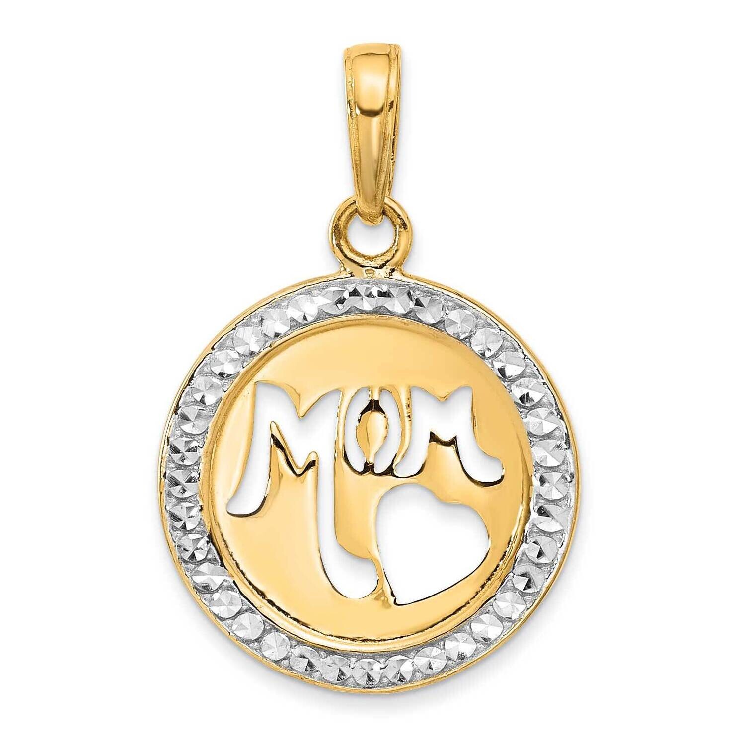 Diamond-Cut Mom Cut-Out Heart Pendant 14k Gold White Rhodium  C4857, MPN: C4857,