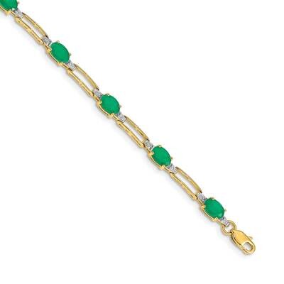 Diamond Oval Emerald Bracelet 7.25 Inch 10k Gold BM4489-EM-005-1YA, MPN: BM4489-EM-005-1YA,