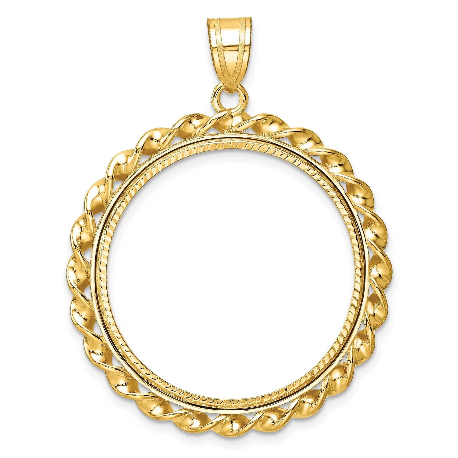 Diamond-Cut &amp; Twisted Wire Prong 27.0mm Coin Bezel Pendant 14k Gold C8181/27.0, MPN: C8181/27.0,