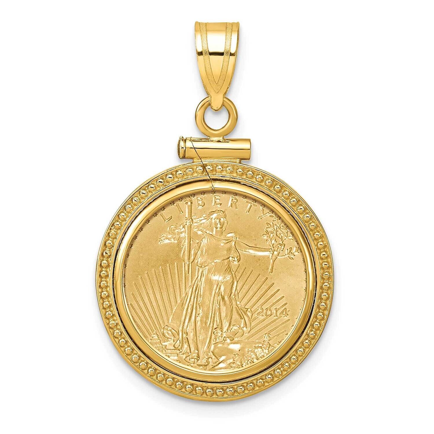 Polished Beaded Screw Top Mounted 1/10Oz American Eagle Coin Bezel Pendant 14k Gold C8184/16.5C