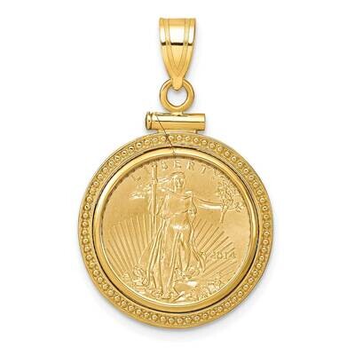 Polished Beaded Screw Top Mounted 1/10Oz American Eagle Coin Bezel Pendant 14k Gold C8184/16.5C, MP…