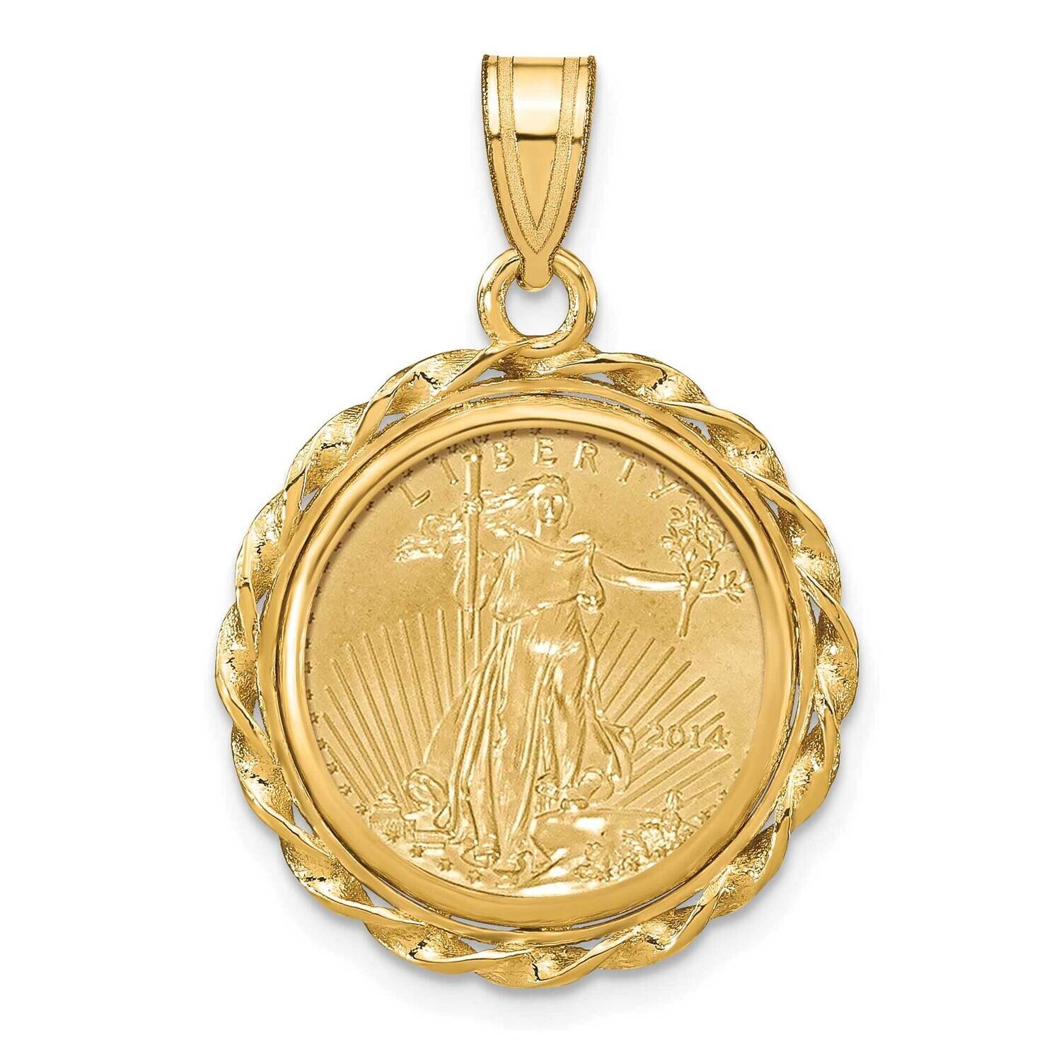 Polished Twisted Wire Prong Mounted 1/10Oz American Eagle Coin Bezel Pendant 14k Gold C8180/16.5C, …