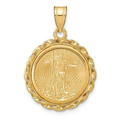 Polished Twisted Wire Prong Mounted 1/10Oz American Eagle Coin Bezel Pendant 14k Gold C8180/16.5C, …