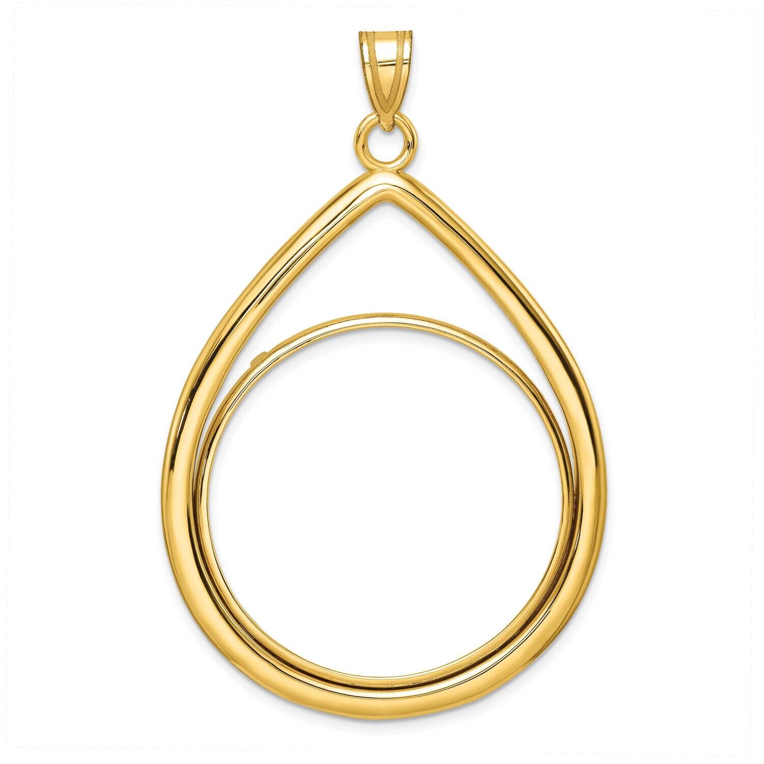 Polished Lightweight Tear Drop Prong 32.0mm Coin Bezel Pendant 14k Gold C8191/32.0