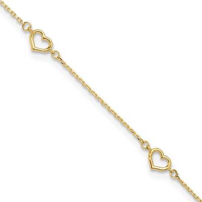 Heart Link 9 Inch Plus 1 Inch Extender Anklet 14k Polished Gold ANK334-9, MPN: ANK334-9,