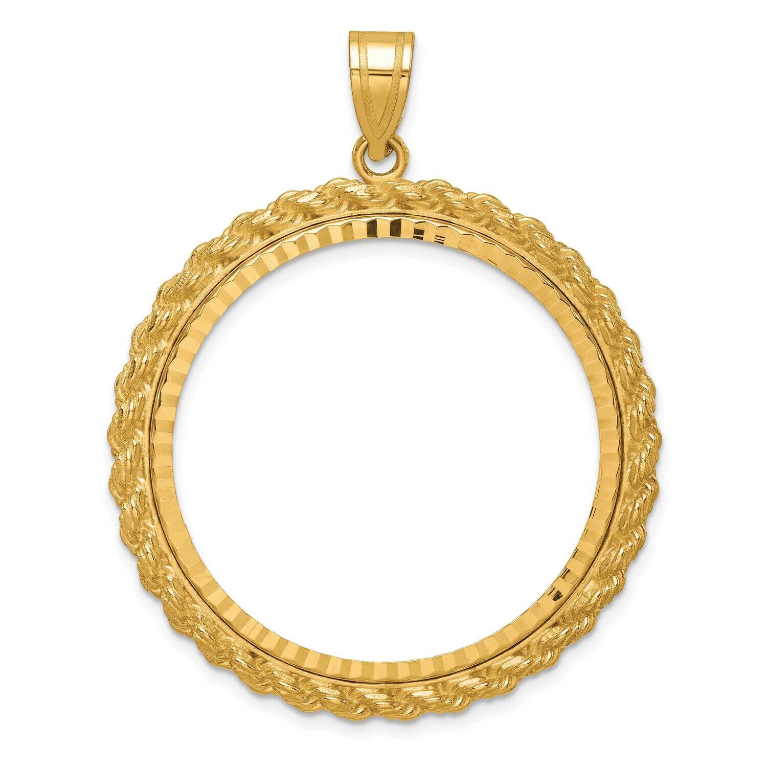Diamond-Cut Casted Rope Prong 32.7mm Coin Bezel Pendant 14k Gold C8186/32.7