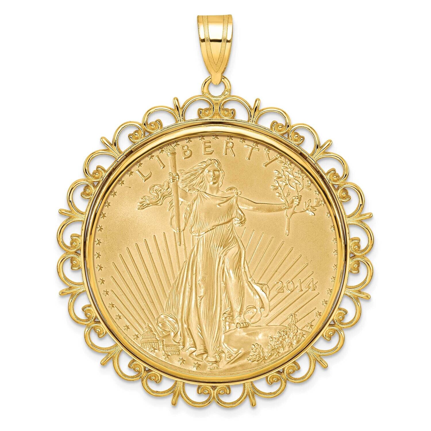 Polished Fancy Prong Mounted 1Oz American Eagle Coin Bezel Pendant 14k Gold C8190/32.7C