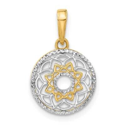 Polished Floral Design Circle Pendant 14k Gold White Rhodium  C4869, MPN: C4869,