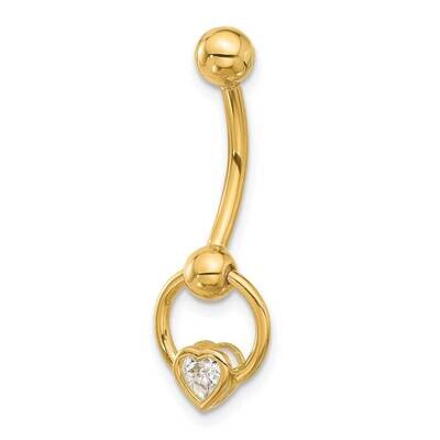 14 Gauge Polished CZ Heart Dangle Navel Belly Ring 14k Gold BD287, MPN: BD287,