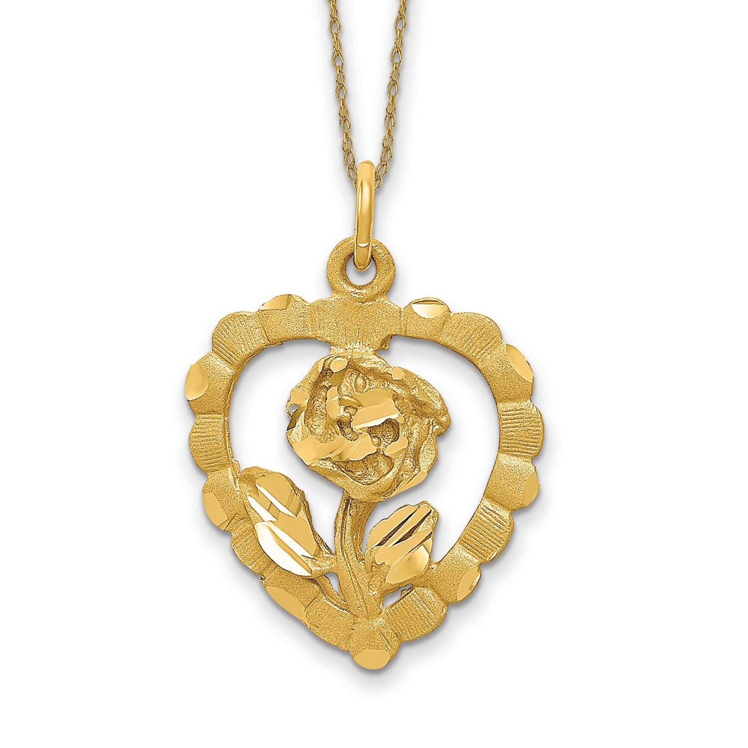 Rose In Heart Charm On 18Inch Chain 14k Gold C323/5RY-18, MPN: C323/5RY-18, 191101048890