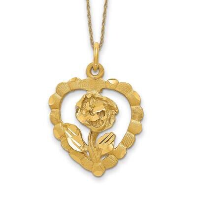 Rose In Heart Charm On 18Inch Chain 14k Gold C323/5RY-18, MPN: C323/5RY-18, 191101048890