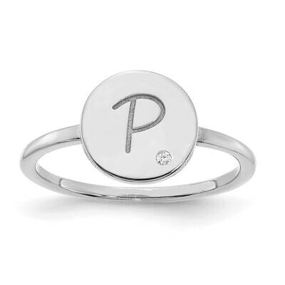 Initial Circle Diamond Signet Ring 10k White Gold 10XNR115W, MPN: 10XNR115W,