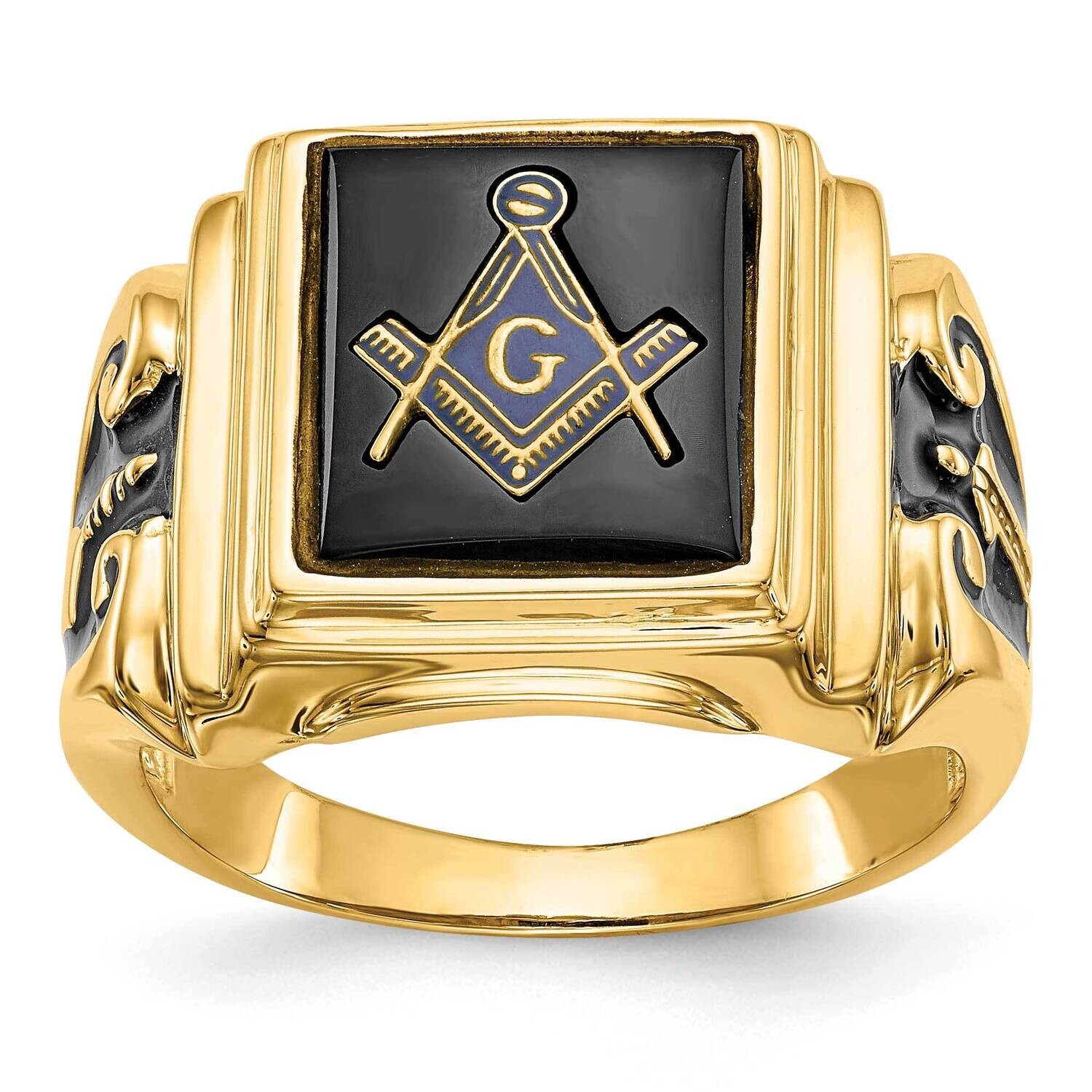 Men&#39;s Polished Textured Black Enamel Onyx Masonic Ring 10k Gold 10Y1593M by Masonic, MPN: 10Y1593M,…