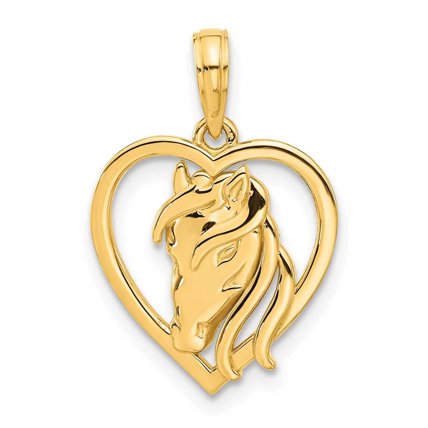 Horse Head In Heart Pendant 14k Polished Gold D5319