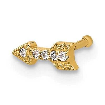 21 Gauge Polished CZ Arrow Nose Stud 14k Gold BD235, MPN: BD235,